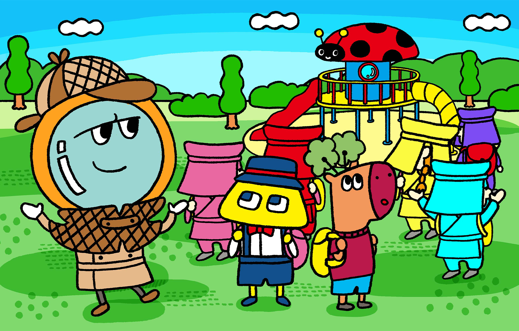 遠足で大きな公園にやってきたコキノリンやテンビーロウたち。ルーペンが案内をしようとしている。